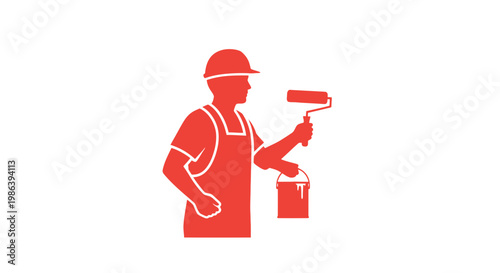 Painter with Paint Roller and Bucket.