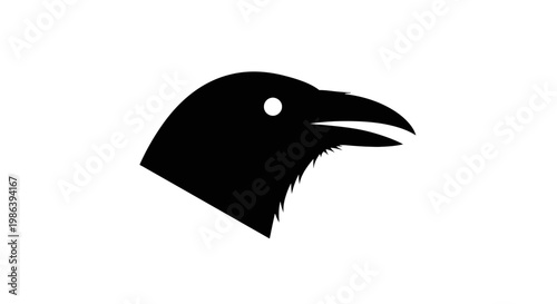 Black Silhouette of a Raven Head.