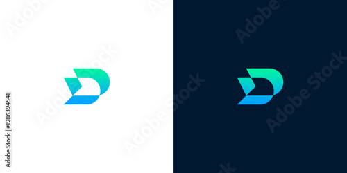 Dynamic and sleek letter D logo design featuring a modern geometric form with a vibrant blue-green gradient, ideal for technology, digital, or innovative startup branding
