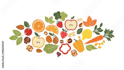 Schilderij op canvas Assorted Fruits and Vegetables with Faces.