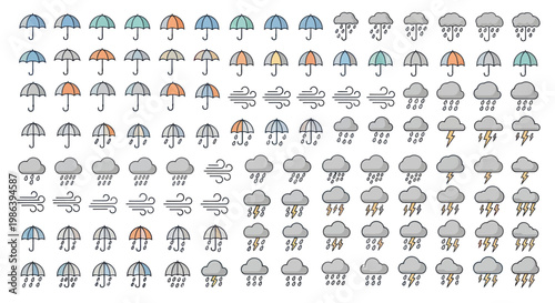 Collection of flat outline weather forecast icons pattern