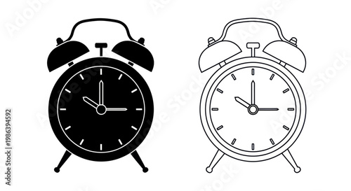 Retro alarm clock icons in black and white