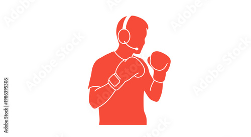 Boxer Wearing Headphones and Boxing Gloves.