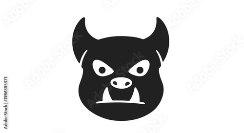 Black Cartoon Devil Face with Horns.