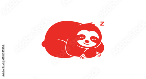 Red Sloth Sleeping Peacefully Cartoon Illustration.