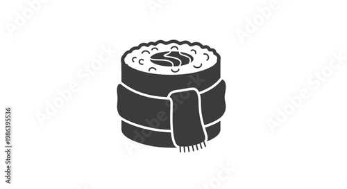 Simple Black and White Sushi Roll Illustration.