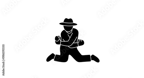 Man Running with Bag and Hat.