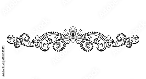 Black Ornate Vintage Floral Design Element.