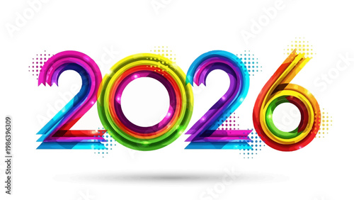 Colorful 2026 Typography with Rainbow Effect.