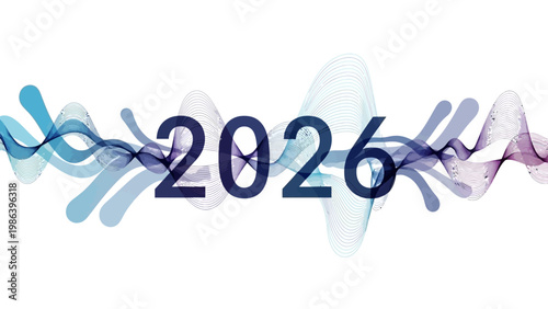 Abstract 2026 Number with Swirling Shapes.