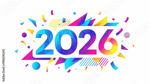 Vibrant 2026 Number with Colorful Shapes.