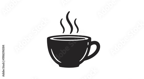 Black Coffee Cup with Steam Rising.