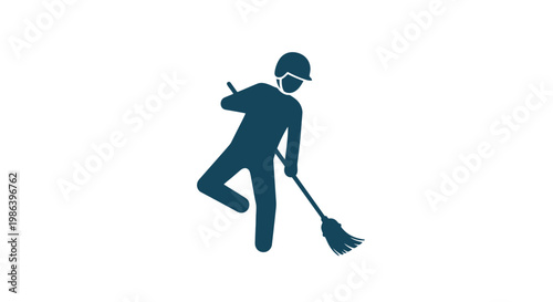 Person Wearing Mask Sweeping with Broom.