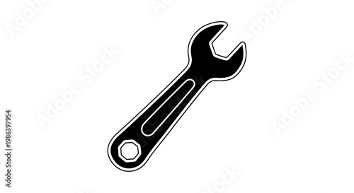 Black Adjustable Spanner Wrench Tool Illustration.