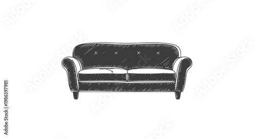 Luxury Black Leather Sofa with Armrests.