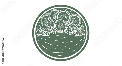 Green Circle Icon with Grapes Illustration.