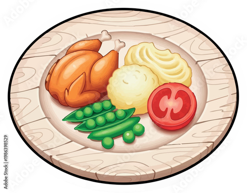 A delicious plate of food with chicken, mashed potatoes, and vegetables on transparent background