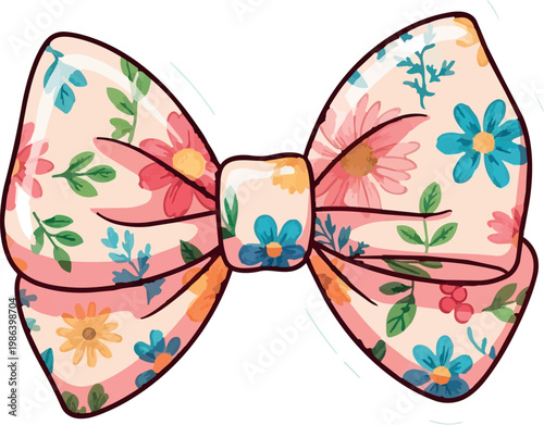 A colorful floral bow on transparent background for decoration