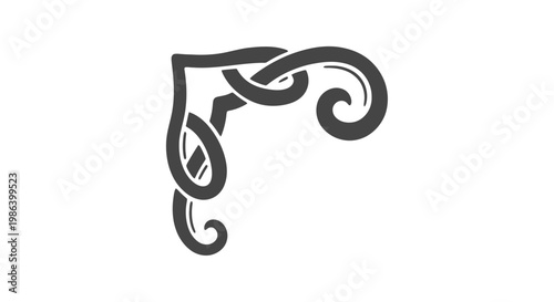 Decorative black metal corner bracket design.