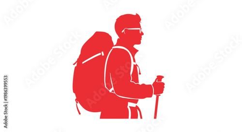Hiker with Backpack and Trekking Poles.