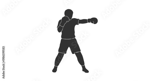 Silhouette of Boxer Throwing Punch.