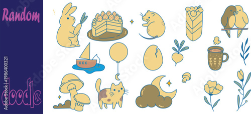 Cute Hand Drawn Whimsical Animals and Lifestyle Nature Doodle Illustrations