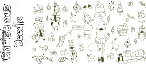 Large Set of Hand Drawn Christmas Celebration and Winter Holiday Doodle Illustrations