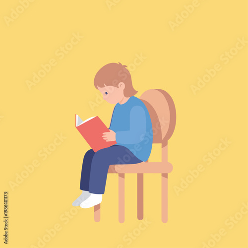 Young girl sitting reading book.