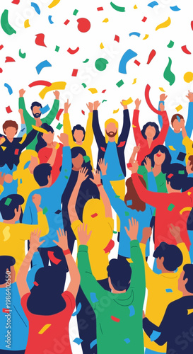 People celebrating with confetti falling from above.