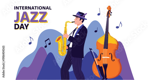 International Jazz Day celebration with saxophonist and cello player in a vibrant musical setting