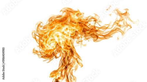 Fiery orange flame swirls against black background