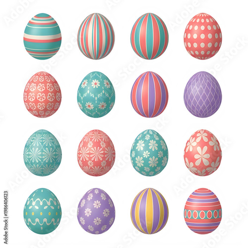 Happy Easter set  with decorated eggs without background