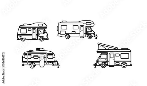 RV cars logo icon set vector outline collection for web design on white background