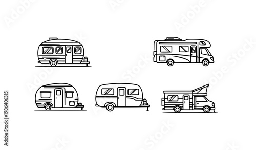 Stylized RV cars logo icon vector outline collection isolated on white background