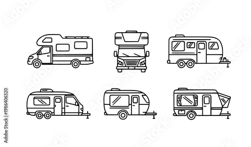 RV vehicle logo vector icon outline set for digital and web design