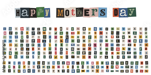 Ransom Note Style Alphabet for Mothers Day Card Design and DIY Crafts