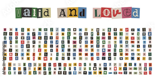 Valid and Loved Ransom Note Letters for Mental Health Affirmation and LGBTQ Pride Collage