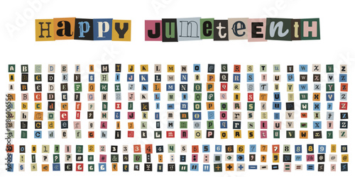 Ransom Note Style Alphabet and Numbers for Juneteenth Celebration Graphics