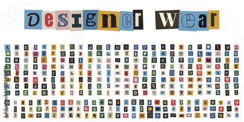 Anonymous ransom note creator kit with vintage magazine cutout letters and numbers for collage art