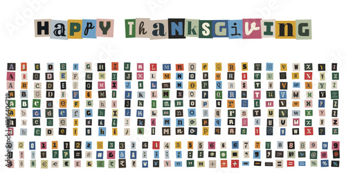 Ransom Note Style Happy Thanksgiving Message with Cutout Alphabet Letters