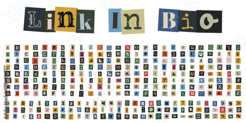 Ransom Note Style Link In Bio Text with Cutout Alphabet and Numbers for Social Media Marketing