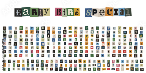 Ransom Note Style Alphabet and Numbers, Cutout Magazine Letters for Anonymous Message