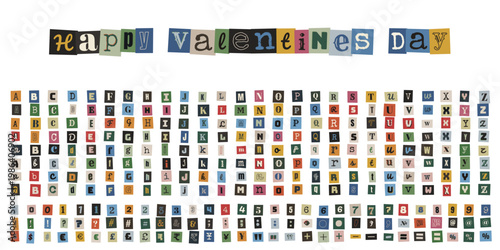 Ransom Note Style Cutout Alphabet and Numbers for Valentine's Day Love Letters