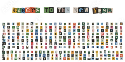 Ransom Note Style Alphabet and Numbers for New Year Party Invitations