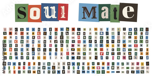 Vintage Ransom Note Style Alphabet Kit with Soul Mate Text for Romantic Secret Admirer Messages