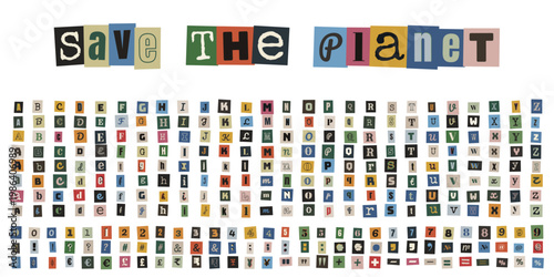 Ransom Note Style Alphabet and Numbers for Eco Friendly Message