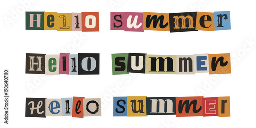 Ransom Note Style Hello Summer Text Collage with Cutout Magazine Letters