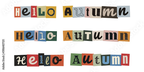 Vintage Ransom Note Style Hello Autumn Text Collage for Seasonal Scrapbooking and DIY Projects