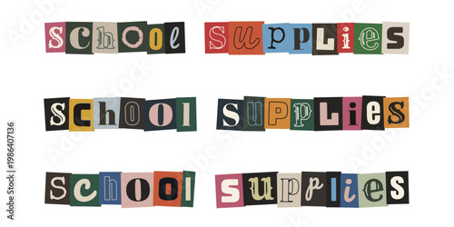 Ransom Note Style School Supplies Text Graphics for Back to School Projects