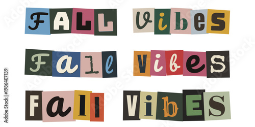 Ransom Note Style Fall Vibes Typography for Autumn Scrapbooking and Crafts